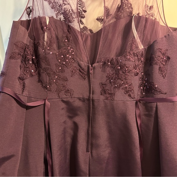 David’s Bridal Plum Lace Formal Gown with sash - Picture 5 of 7